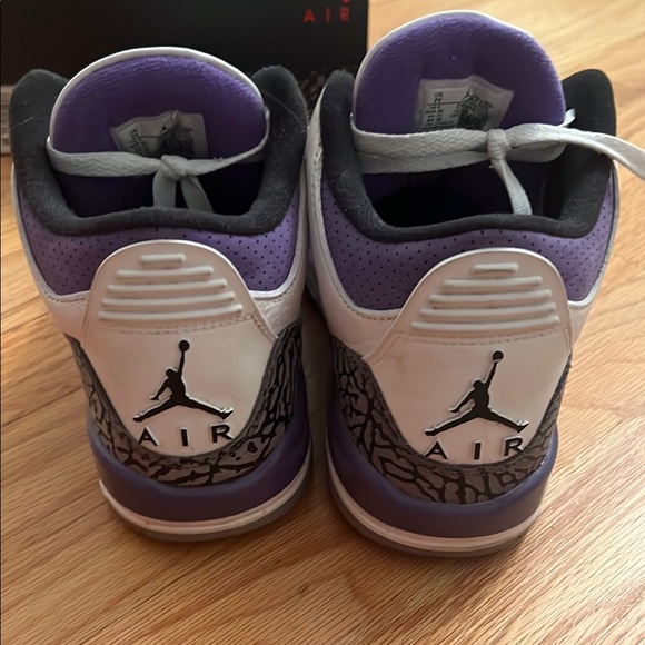 Air Jordan 3 Retro White and Purple Sneakers - Picture 4 of 5